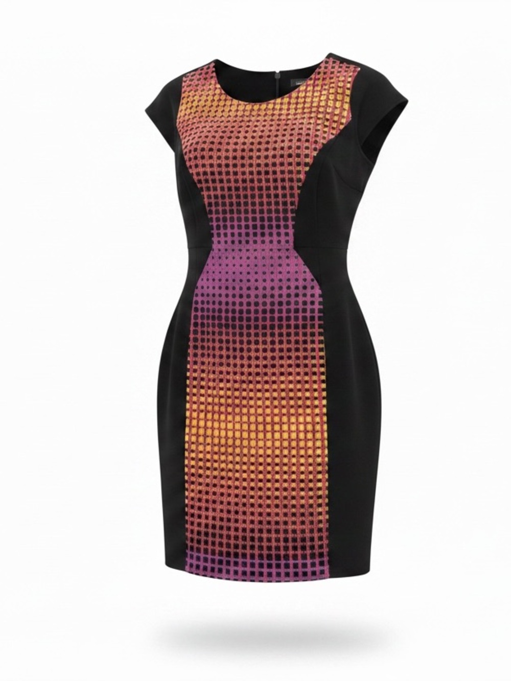 Lane Bryant Black Midi Dress with Orange and Purple Gradient Panel - Ms. Curvy